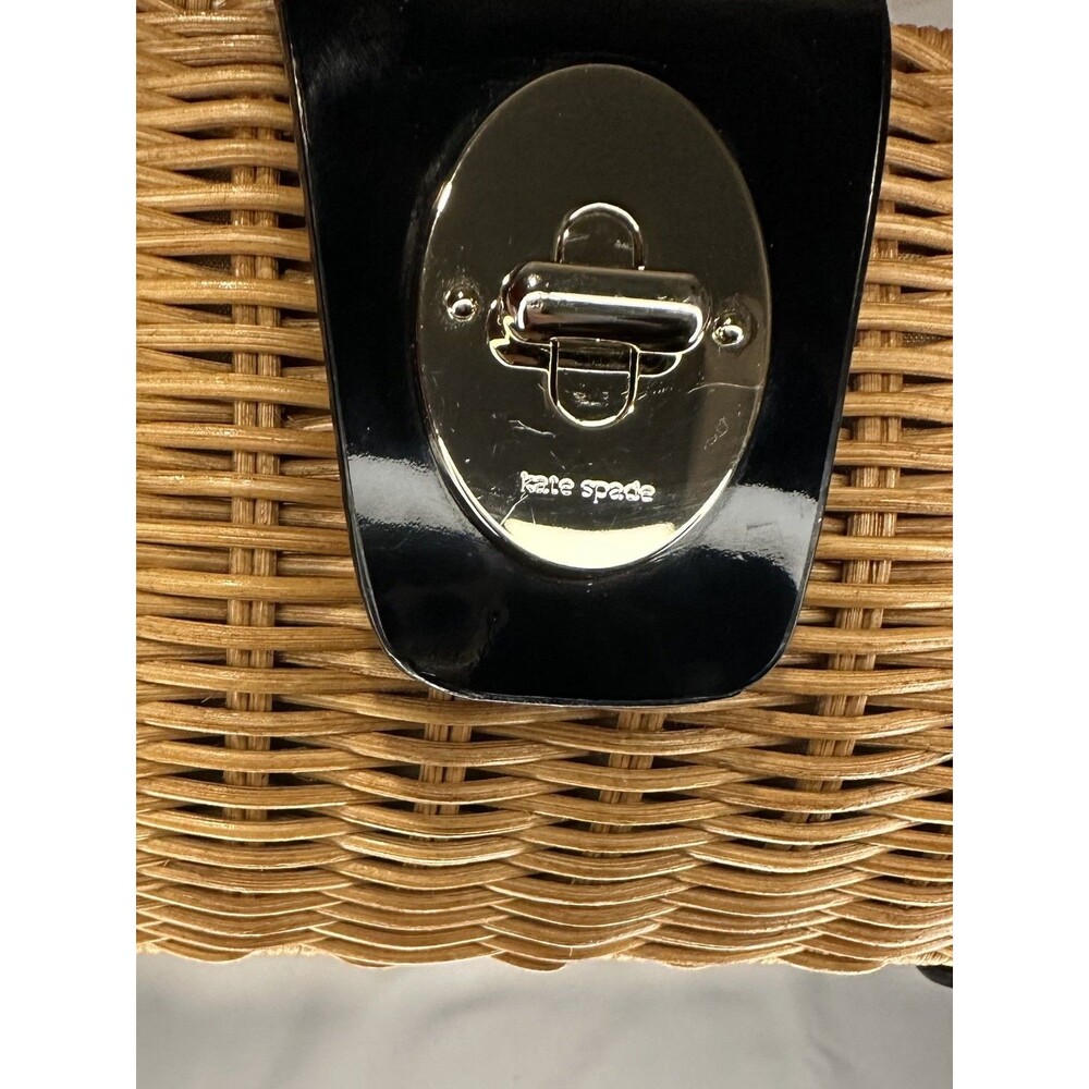 Kate Spade Wicker Rattan Clutch Black Patent Trim - Picture 7 of 7